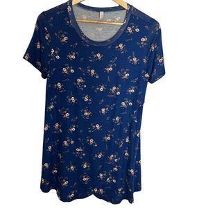 Pinkblush Short-Sleeve Navy Blue Floral Maternity Nursing Wrap Front Shirt Sz M